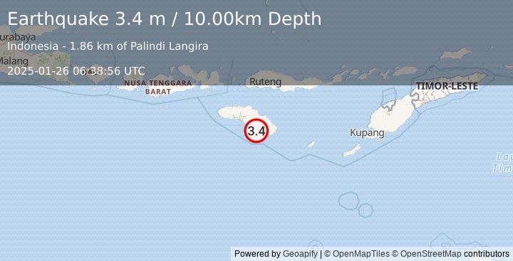 Earthquake SUMBA REGION, INDONESIA (3.4 m) (2025-01-26 06:38:56 UTC)