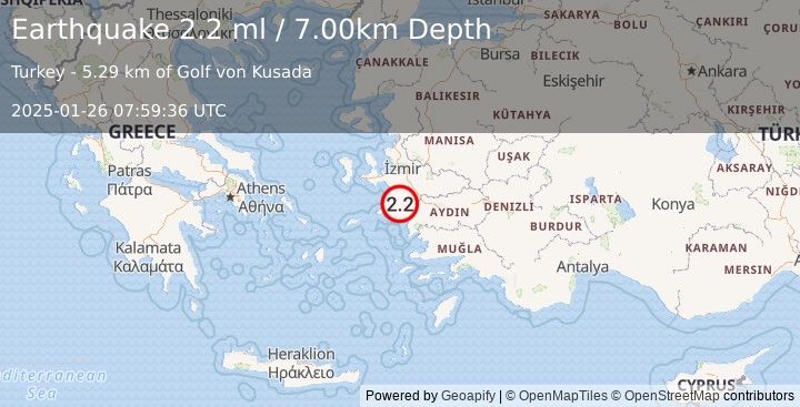 Earthquake WESTERN TURKEY (2.2 ml) (2025-01-26 07:59:36 UTC)