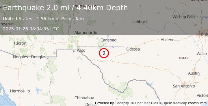 Earthquake WESTERN TEXAS (2.1 ml) (2025-01-26 08:04:36 UTC)