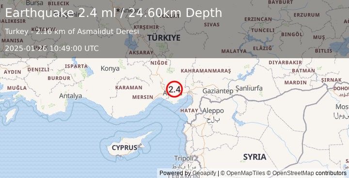 Earthquake CENTRAL TURKEY (2.4 ml) (2025-01-26 10:49:00 UTC)