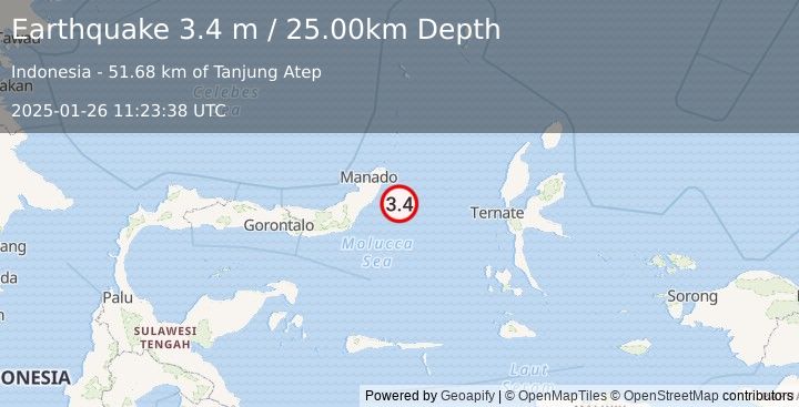 Earthquake MOLUCCA SEA (3.4 m) (2025-01-26 11:23:38 UTC)