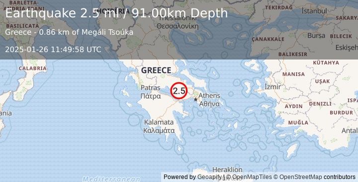 Earthquake GREECE (2.5 ml) (2025-01-26 11:49:58 UTC)