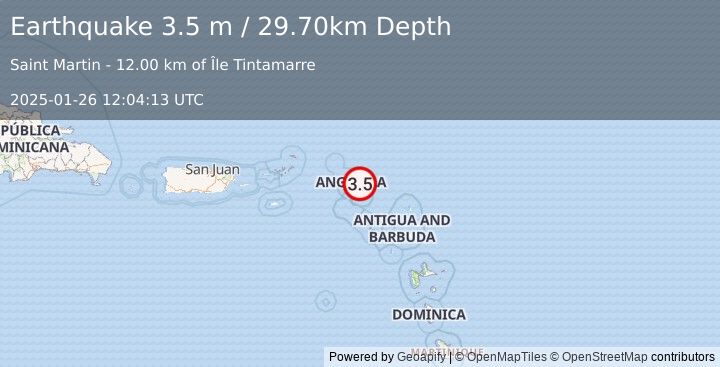 Earthquake ST. MARTIN REGION, LEEWARD ISL. (3.5 m) (2025-01-26 12:04:13 UTC)