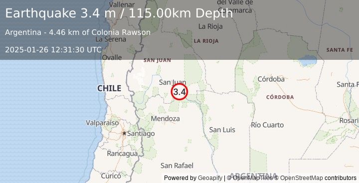 Earthquake SAN JUAN, ARGENTINA (3.4 m) (2025-01-26 12:31:30 UTC)