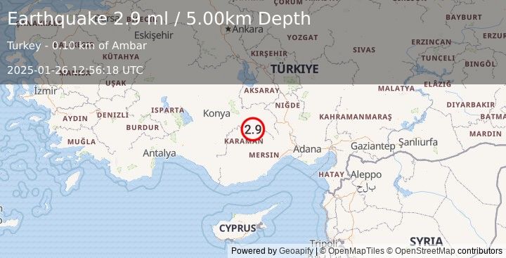 Earthquake CENTRAL TURKEY (2.9 ml) (2025-01-26 12:56:18 UTC)