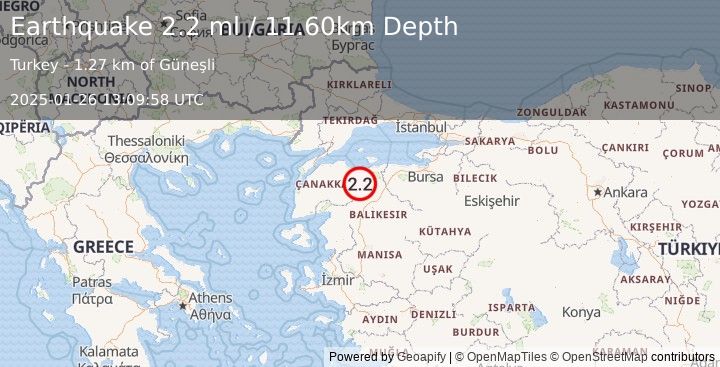 Earthquake WESTERN TURKEY (2.2 ml) (2025-01-26 13:09:58 UTC)