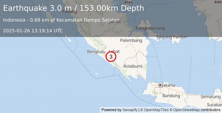 Earthquake SOUTHERN SUMATRA, INDONESIA (3.0 m) (2025-01-26 13:19:14 UTC)