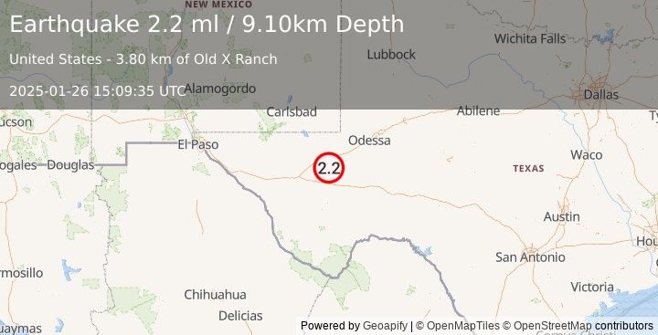 Earthquake WESTERN TEXAS (2.2 ml) (2025-01-26 15:09:35 UTC)