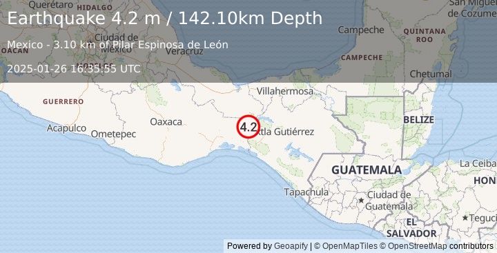 Earthquake OAXACA, MEXICO (4.2 m) (2025-01-26 16:35:55 UTC)