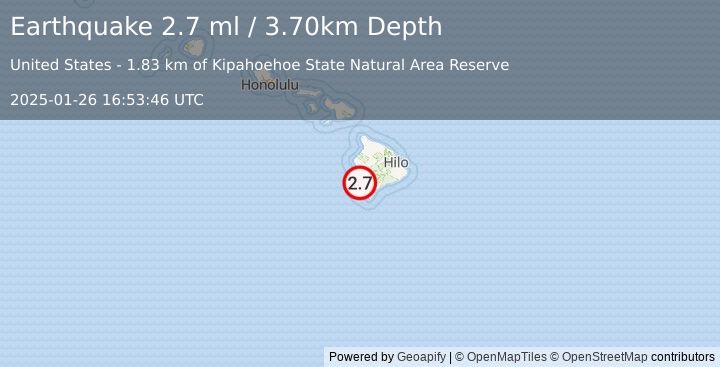 Earthquake ISLAND OF HAWAII, HAWAII (2.6 ml) (2025-01-26 16:53:47 UTC)