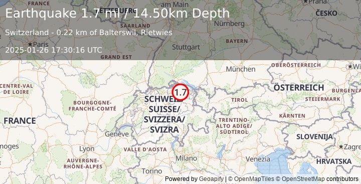 Earthquake SWITZERLAND (1.7 ml) (2025-01-26 17:30:16 UTC)