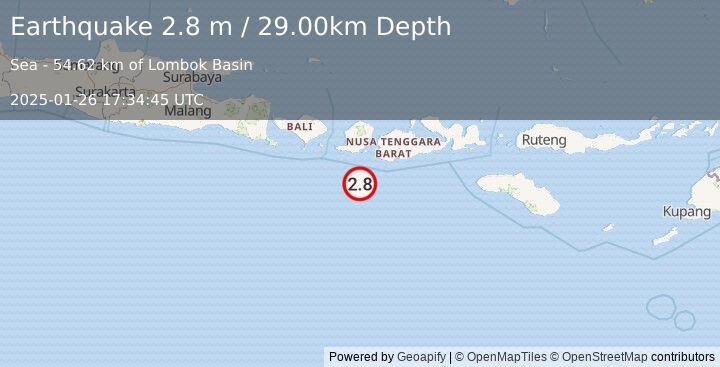 Earthquake LOMBOK REGION, INDONESIA (2.8 m) (2025-01-26 17:34:45 UTC)