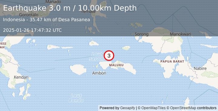 Earthquake CERAM SEA, INDONESIA (3.0 m) (2025-01-26 17:47:32 UTC)