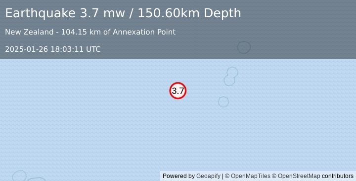 Earthquake KERMADEC ISLANDS REGION (3.7 mw) (2025-01-26 18:03:11 UTC)