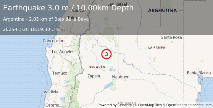 Earthquake NEUQUEN, ARGENTINA (3.0 m) (2025-01-26 18:19:30 UTC)