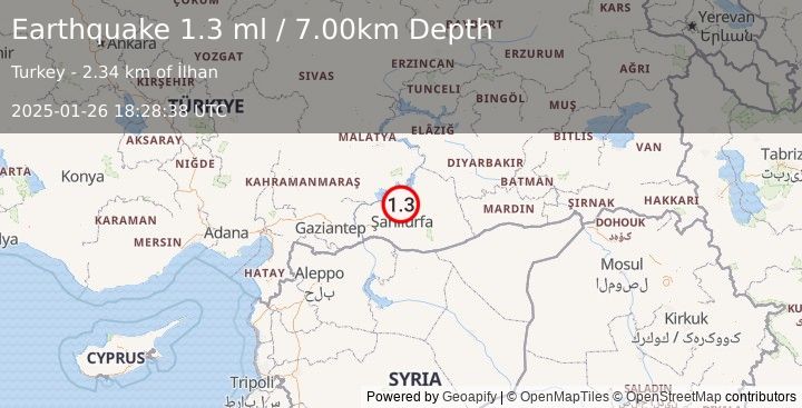 Earthquake EASTERN TURKEY (1.3 ml) (2025-01-26 18:28:38 UTC)