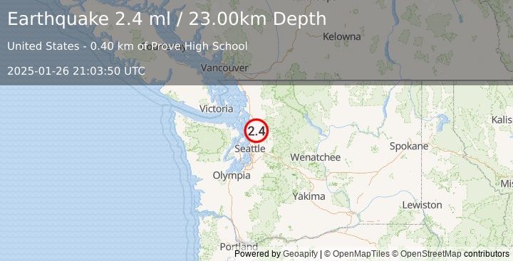 Earthquake SEATTLE-TACOMA AREA, WASHINGTON (2.4 ml) (2025-01-26 21:03:50 UTC)