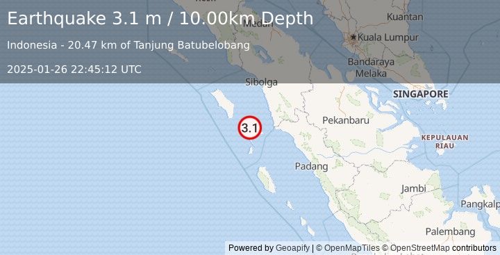 Earthquake NIAS REGION, INDONESIA (3.1 m) (2025-01-26 22:45:12 UTC)