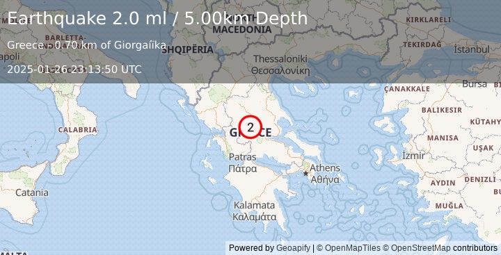 Earthquake GREECE (2.0 ml) (2025-01-26 23:13:50 UTC)