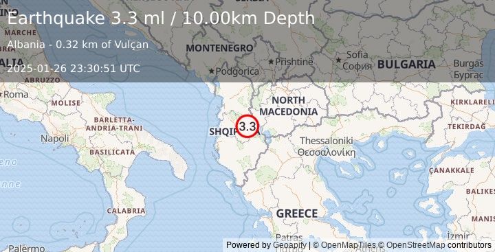 Earthquake ALBANIA (3.5 ml) (2025-01-26 23:30:52 UTC)