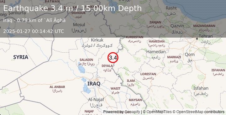 Earthquake IRAN-IRAQ BORDER REGION (3.4 m) (2025-01-27 00:14:42 UTC)