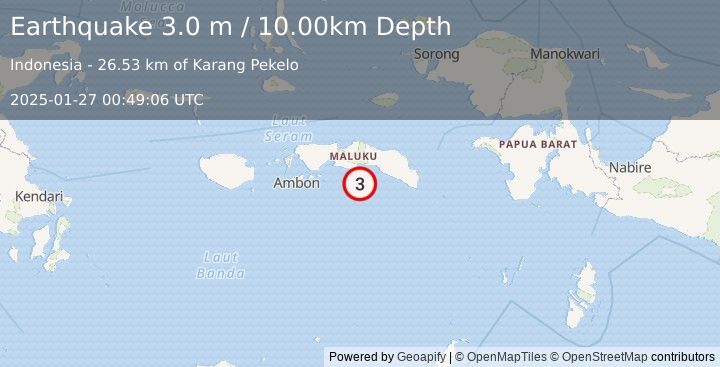 Earthquake SERAM, INDONESIA (3.0 m) (2025-01-27 00:49:06 UTC)