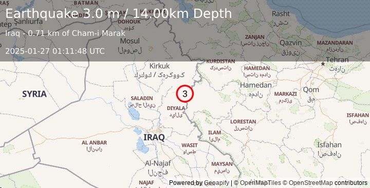 Earthquake IRAN-IRAQ BORDER REGION (3.0 m) (2025-01-27 01:11:48 UTC)