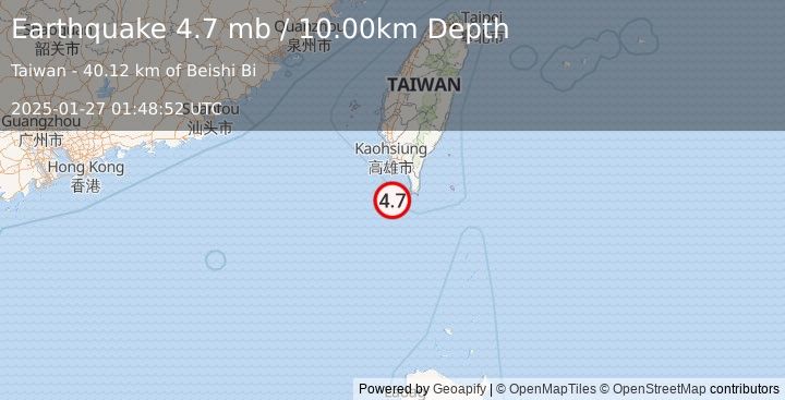 Earthquake TAIWAN REGION (4.7 mb) (2025-01-27 01:48:52 UTC)