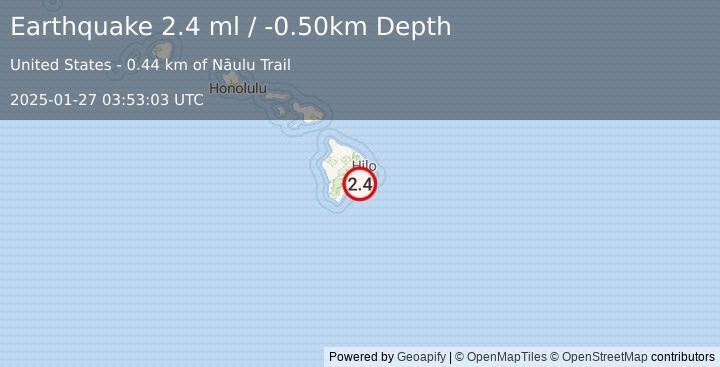 Earthquake ISLAND OF HAWAII, HAWAII (2.3 ml) (2025-01-27 03:53:20 UTC)