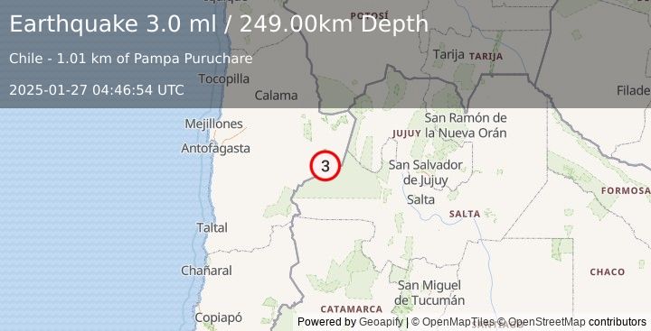 Earthquake ANTOFAGASTA, CHILE (3.0 ml) (2025-01-27 04:46:54 UTC)