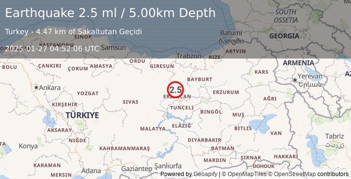 Earthquake EASTERN TURKEY (2.5 ml) (2025-01-27 04:52:06 UTC)