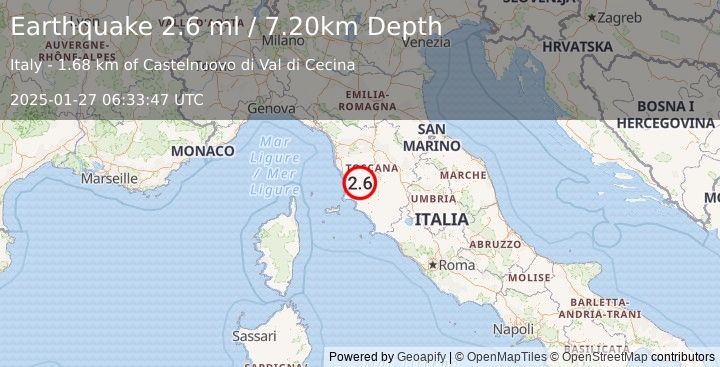 Earthquake CENTRAL ITALY (2.6 ml) (2025-01-27 06:33:47 UTC)