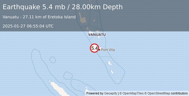 Earthquake VANUATU (5.4 mb) (2025-01-27 06:55:05 UTC)