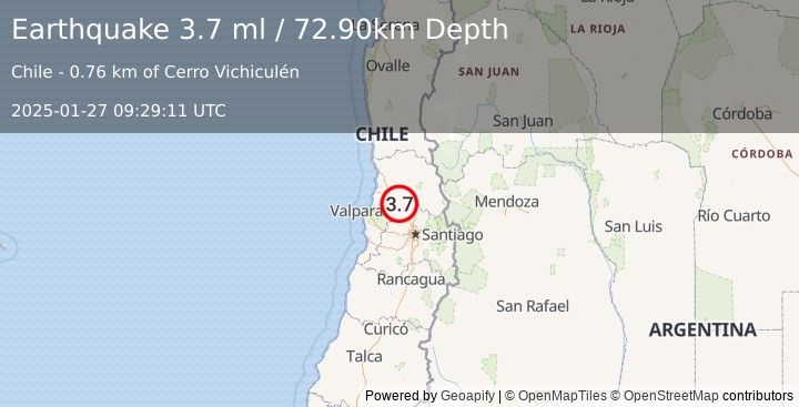 Earthquake VALPARAISO, CHILE (3.7 ml) (2025-01-27 09:29:11 UTC)