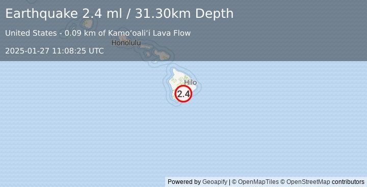 Earthquake ISLAND OF HAWAII, HAWAII (2.4 ml) (2025-01-27 11:08:25 UTC)