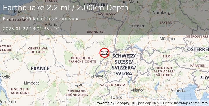 Earthquake FRANCE (2.2 ml) (2025-01-27 13:01:36 UTC)