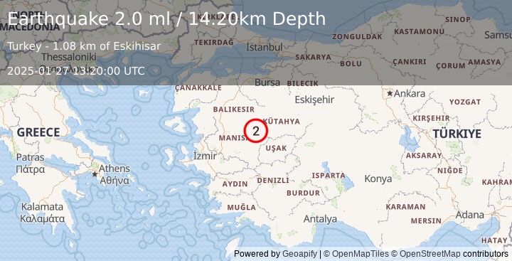 Earthquake WESTERN TURKEY (1.9 ml) (2025-01-27 13:20:01 UTC)