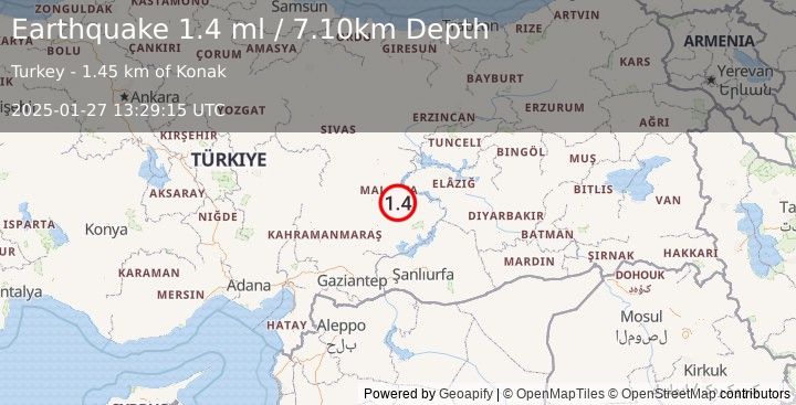 Earthquake EASTERN TURKEY (1.4 ml) (2025-01-27 13:29:15 UTC)