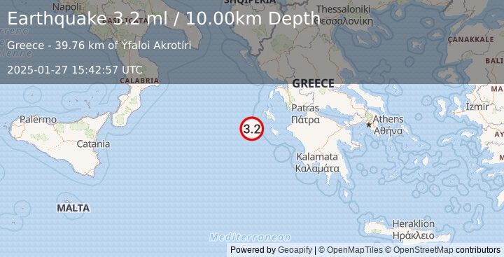 Earthquake IONIAN SEA (3.2 ml) (2025-01-27 15:42:57 UTC)