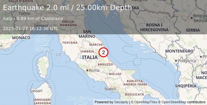 Earthquake CENTRAL ITALY (2.0 ml) (2025-01-27 16:12:36 UTC)