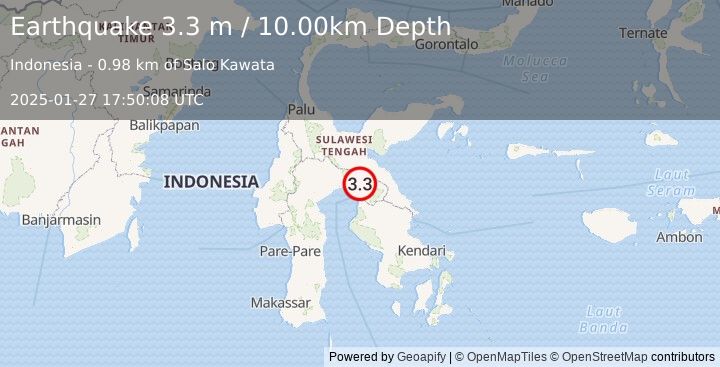 Earthquake SULAWESI, INDONESIA (3.3 m) (2025-01-27 17:50:08 UTC)