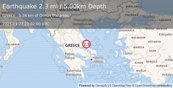 Earthquake AEGEAN SEA (2.3 ml) (2025-01-27 21:02:00 UTC)