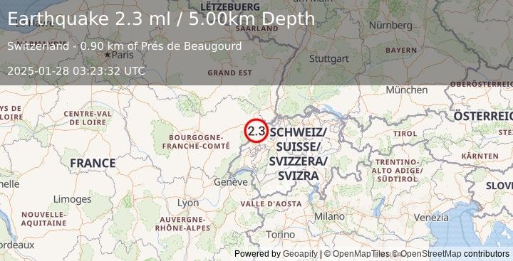 Earthquake SWITZERLAND (2.3 ml) (2025-01-28 03:23:32 UTC)