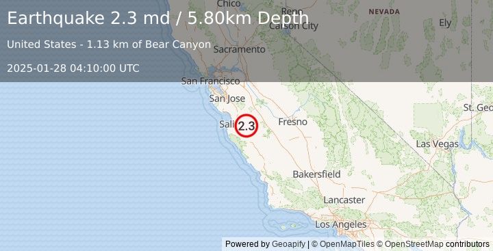 Earthquake CENTRAL CALIFORNIA (2.3 md) (2025-01-28 04:10:00 UTC)