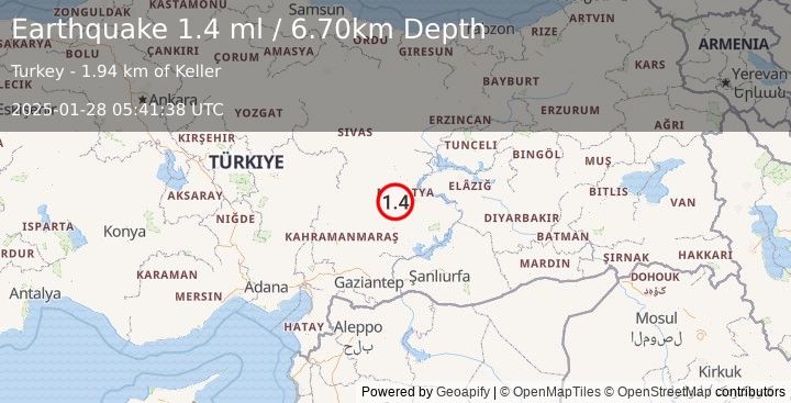 Earthquake CENTRAL TURKEY (1.4 ml) (2025-01-28 05:41:38 UTC)