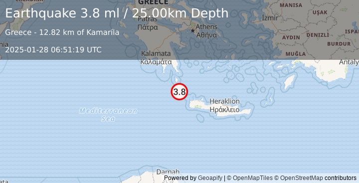 Earthquake CRETE, GREECE (3.5 ml) (2025-01-28 06:51:18 UTC)