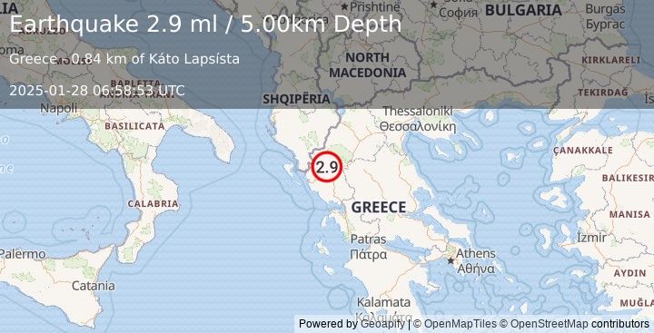 Earthquake GREECE (2.9 ml) (2025-01-28 06:58:53 UTC)