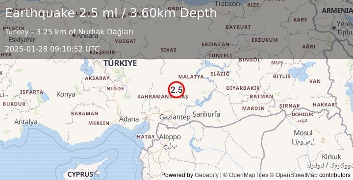 Earthquake CENTRAL TURKEY (2.5 ml) (2025-01-28 09:10:52 UTC)