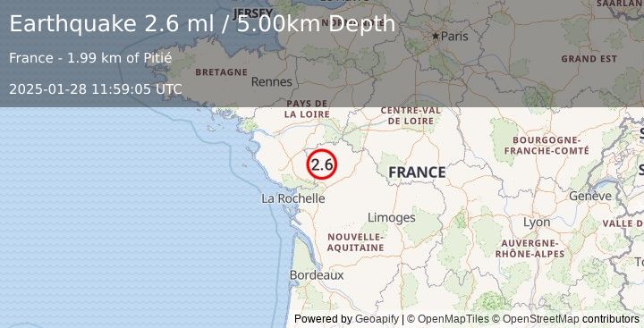 Earthquake FRANCE (2.6 ml) (2025-01-28 11:59:05 UTC)