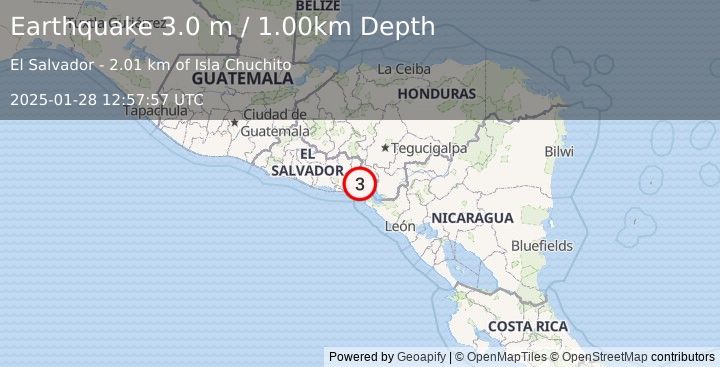 Earthquake GOLFO DE FONSECA, HONDURAS (3.0 m) (2025-01-28 12:57:57 UTC)